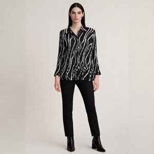 VTG 90s Y2K Magic Scarf Mini Accordion Pleats Black White Bell Sleeve Vintage